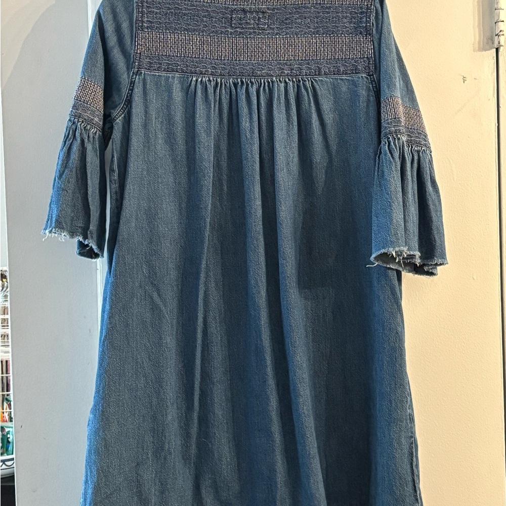 Current/Elliot Embroidered Denim Jean boho Tunic Dress w half sleeves - Picture 8 of 9